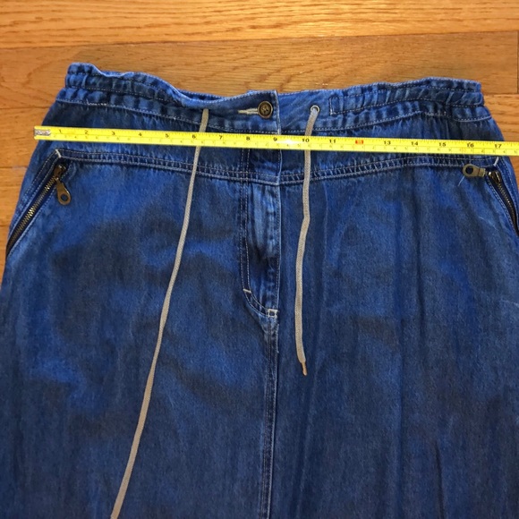 Long denim skirt w/elastic waist, side slits - Picture 2 of 6
